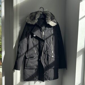 Lucky Brand Black Coat with Faux Fur Trim